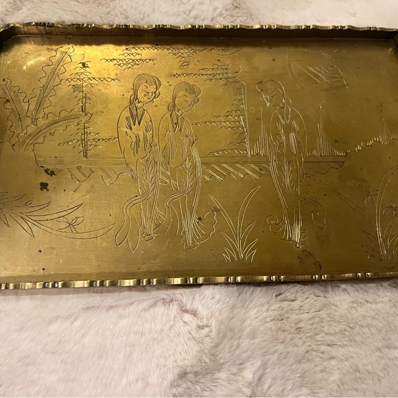 Vintage Brass Engraved Chinese Tray - Picture 5 of 13